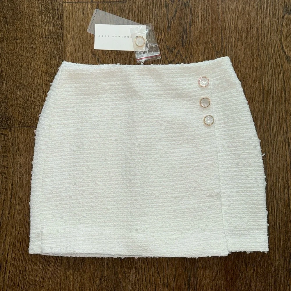 Endless Rose White Tweed Gold Button Mini Skirt - Picture 1 of 8